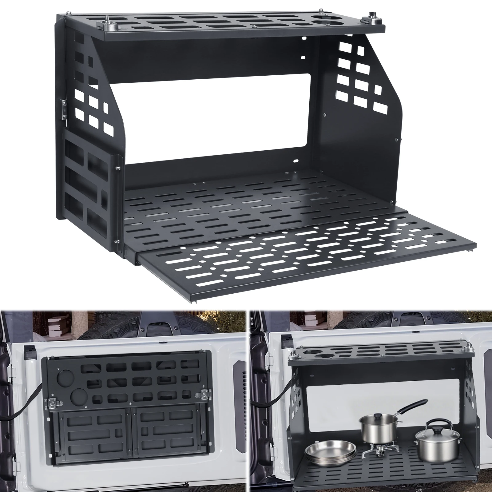 Rear Door Shelf Storage Cargo Holder Doors Luggage Holder Foldable Molle Panel for Ford Bronco