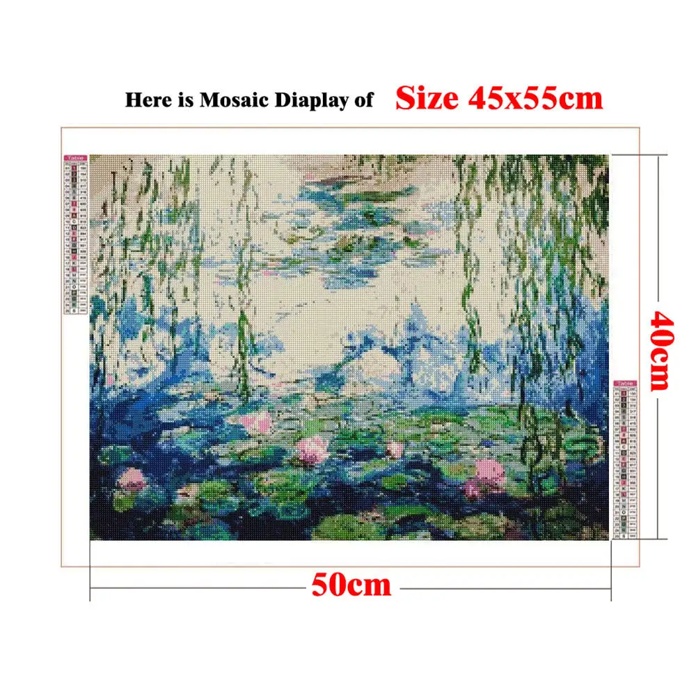 Vintage Famous Claude Monet Painting Water Lilies Diamond Art Kits , Round Full Drill Diamond Painting DIY Picture By Numbers