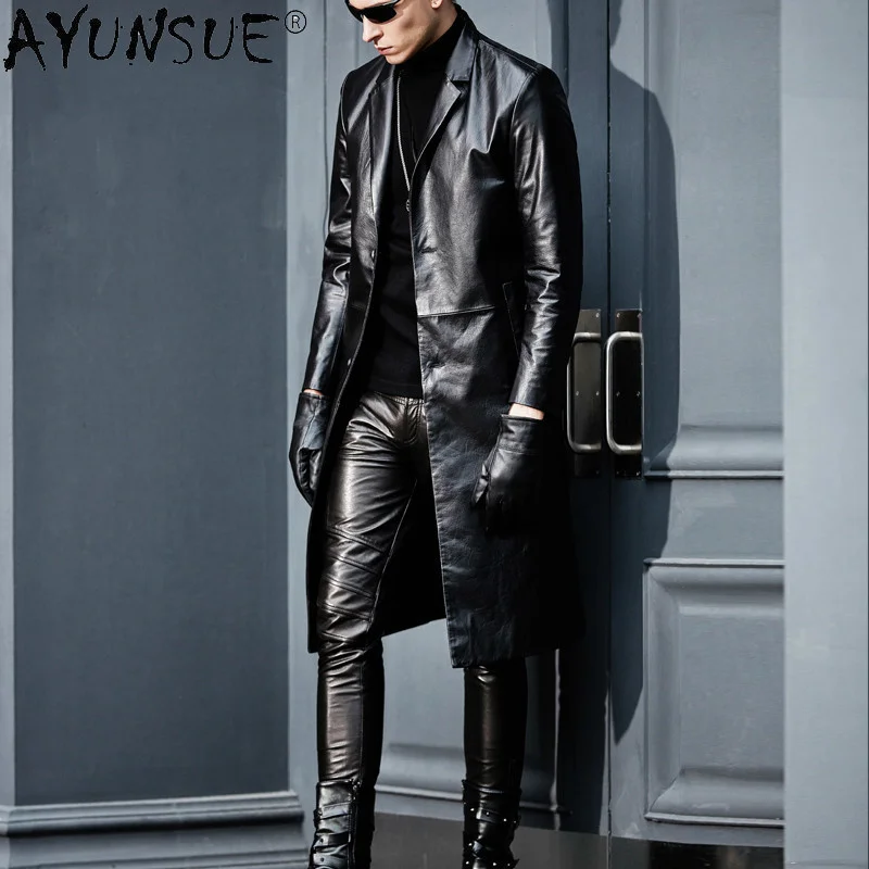 

Мужская длинная куртка из натуральной воловьей кожи, на осень, 100%, KJ5142