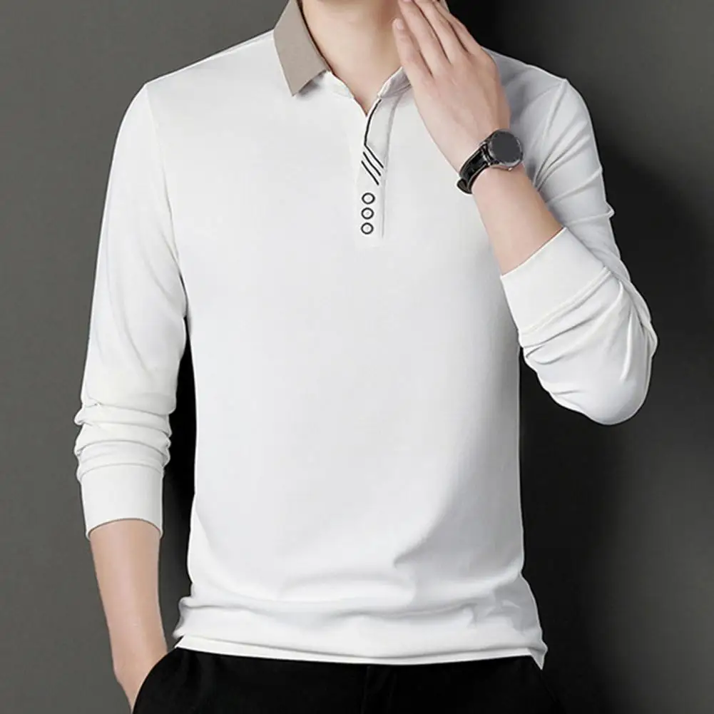 

Warm Men Winter Top Stylish Men's Lapel Pullover Slim Fit Mid Length Soft Breathable for Spring Fall Casual Wear Long Sleeve Men