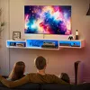 71 Inch Floating TV Stand with LED Light Power Outlet, TV Wall Mount Floating Shelf with Storage Rack, White 1