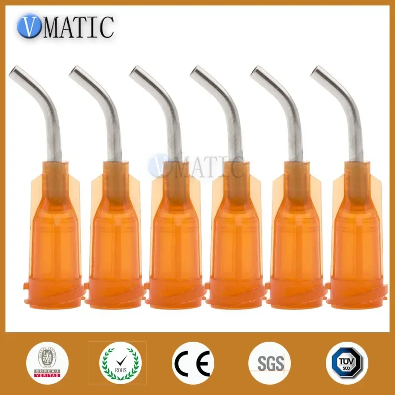 100Pcs 15G Amber 0.5''Tubing 45 Degree Bend Bent Dispensing Needle Tips Blunt End Stainless Steel Needles 1/2 Inch