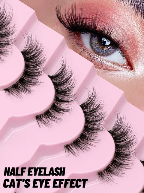 GROINNEYA Half Lashes Mink Eyelashes Natural Soft Cat Eye False Eyelashes Long Wispy 3D Mink Lashes Eyelash Extension Makeup