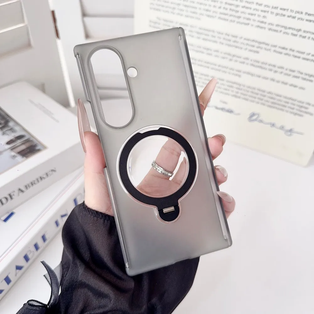 Transparent Hard PC Back Cover with Double Hinge Ring Stand