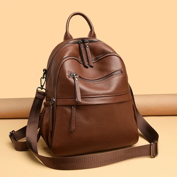 Zaino retrò in vera pelle di vacchetta Zaino da donna di grande capacità alla moda Zaino da donna in vera pelle di fascia alta Borsa a tracolla