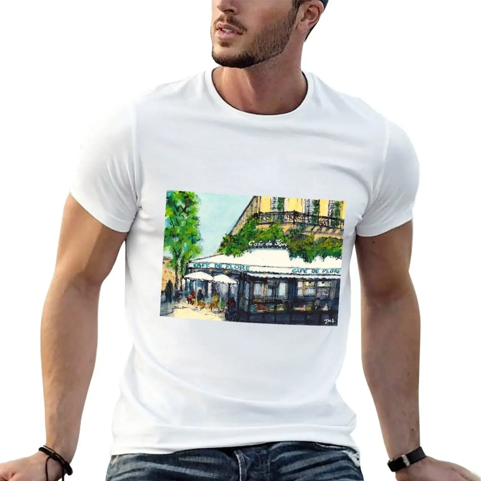 

Cafe de Flore, Paris T-Shirt plus size tops blanks Short sleeve tee men