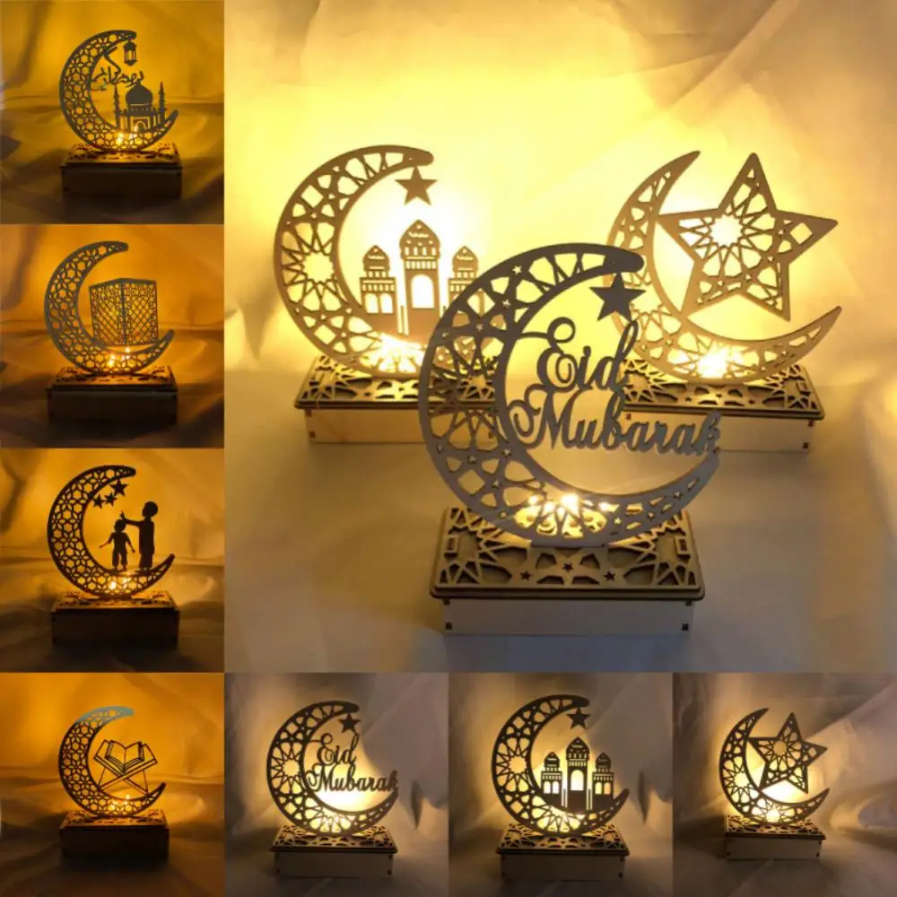 Ramadan Decoration Festival Wooden Moon Star Lights Deco Bedroom