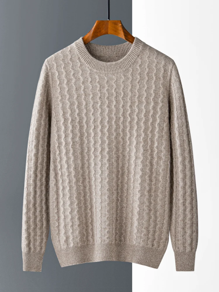 Autumn winter new  100% cashmere men sweater pullover Long sleeve O-neck corrugated loose plus size business casual knitted coat