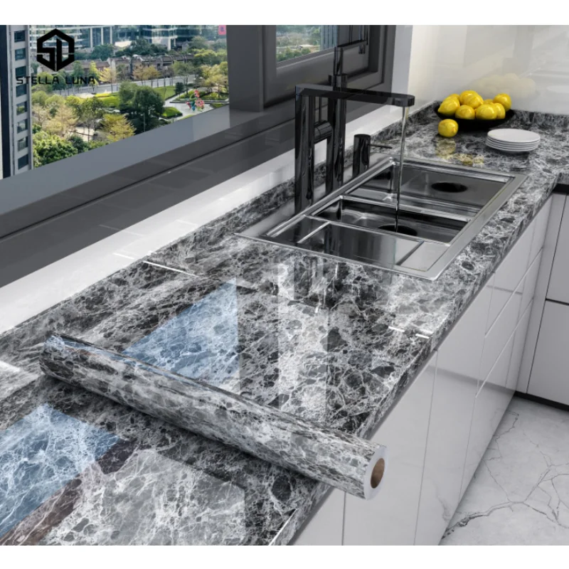 

Oil-proof Marble Self Adhesive Wallpaper Waterproof High Temperature Resistant Kitchen Home Decor PVC Peel and Stick Wallpaper