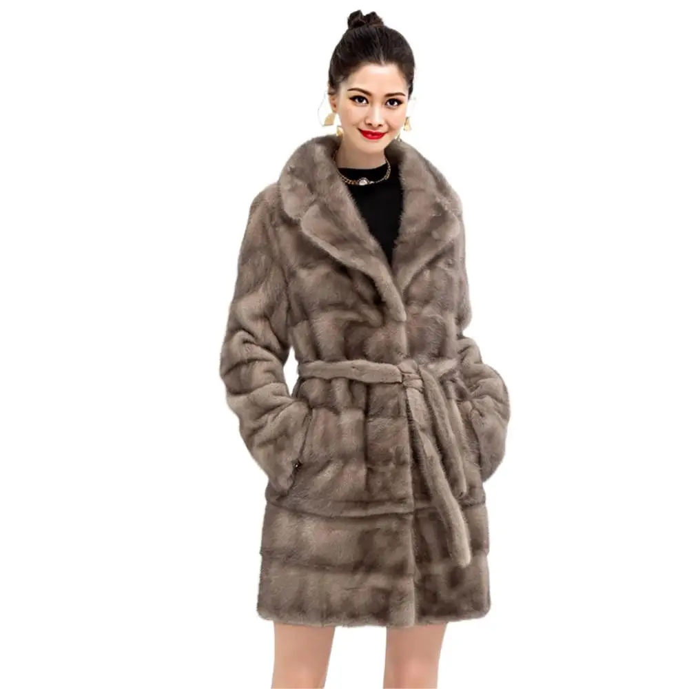 

New Elegant Natural Real Mink Fur Coat Women Turn-down Collar Removable Hem Warm Winter Real Fur Coat Women futro Fur Jacket