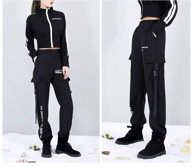 Calças de Carga Preto Gótico Feminina Moletom Pantalon Femme Calças Largas Esporte Jogging Y2k Bolsos Bonito Harem Carga Hippie 6 Online shopping