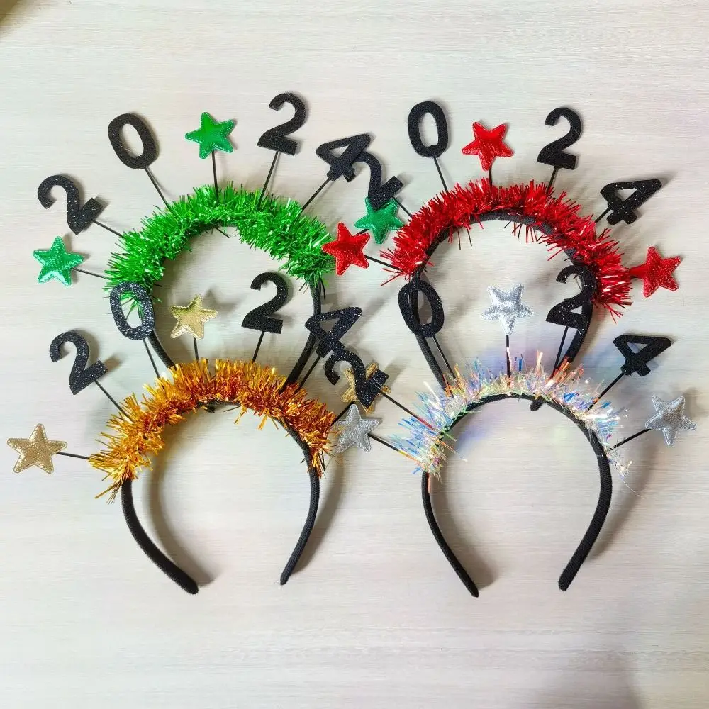 

Sequin 2024 Happy New Year Headband Tinsel Letter Tinsel Crown Headband Masquerade Party Plastic Christmas Headpiece
