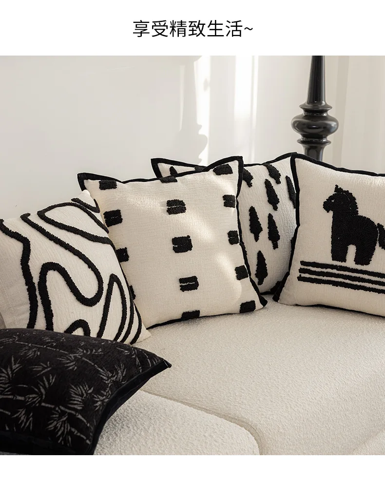 Schwarze Serie Samtkissenbezüge Luxuriöse Moderne Chenille Weiche Dekorative Kissenhülle für Sofa Bett Wohnzimmer Deko – Detail 8