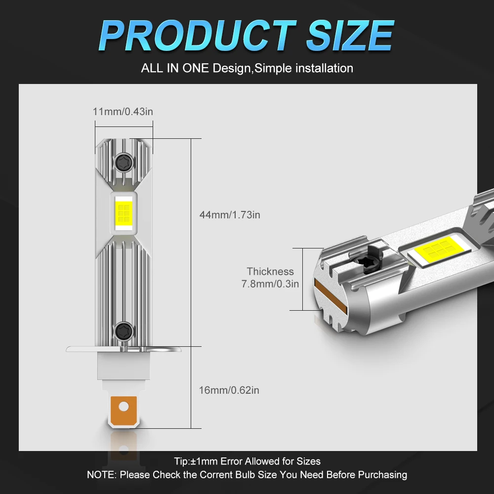 Dual Pack LED Headlight Bulbs - 12000LM 60W 6500K Warm Yellow, Super Bright, Fanless, Plug and Play Mini Size