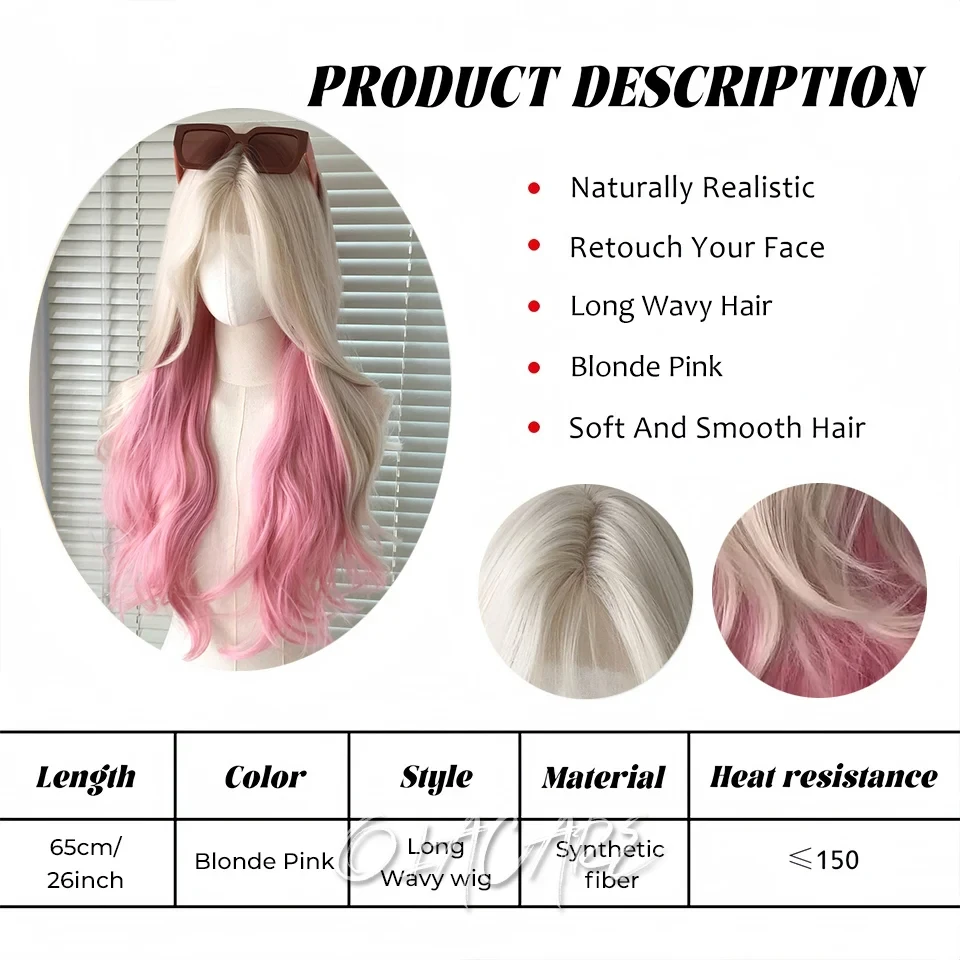 Pink Blonde Synthetic Lace Front Wig For Women Daily Use