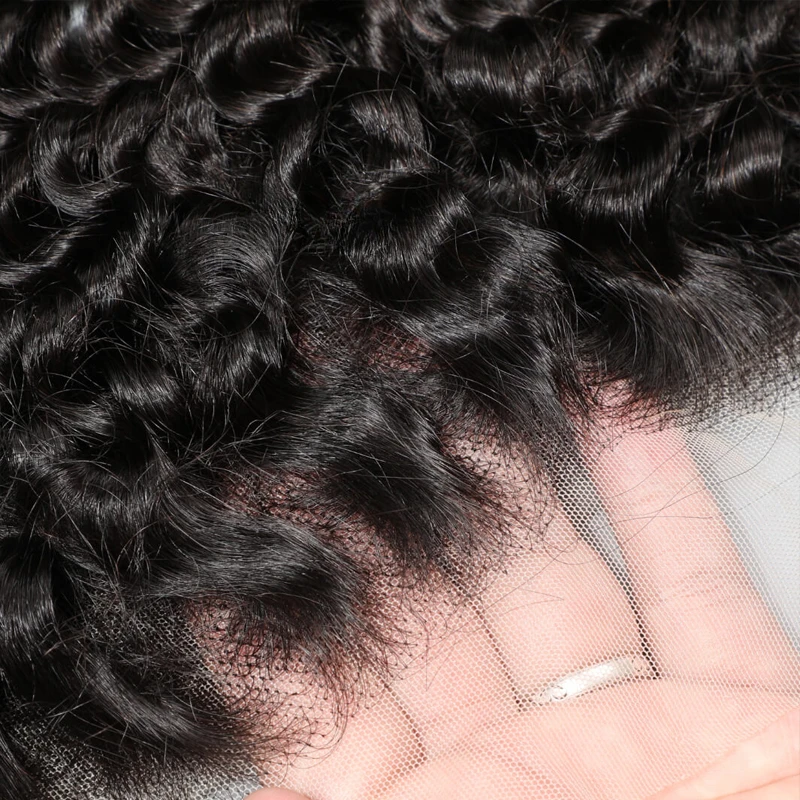 Deep Wave 13x4 Lace Human Hair Frontal Transparent Swiss Lace Natural Color 150% Density Unprocessed Brazilian Virgin Hair 20In