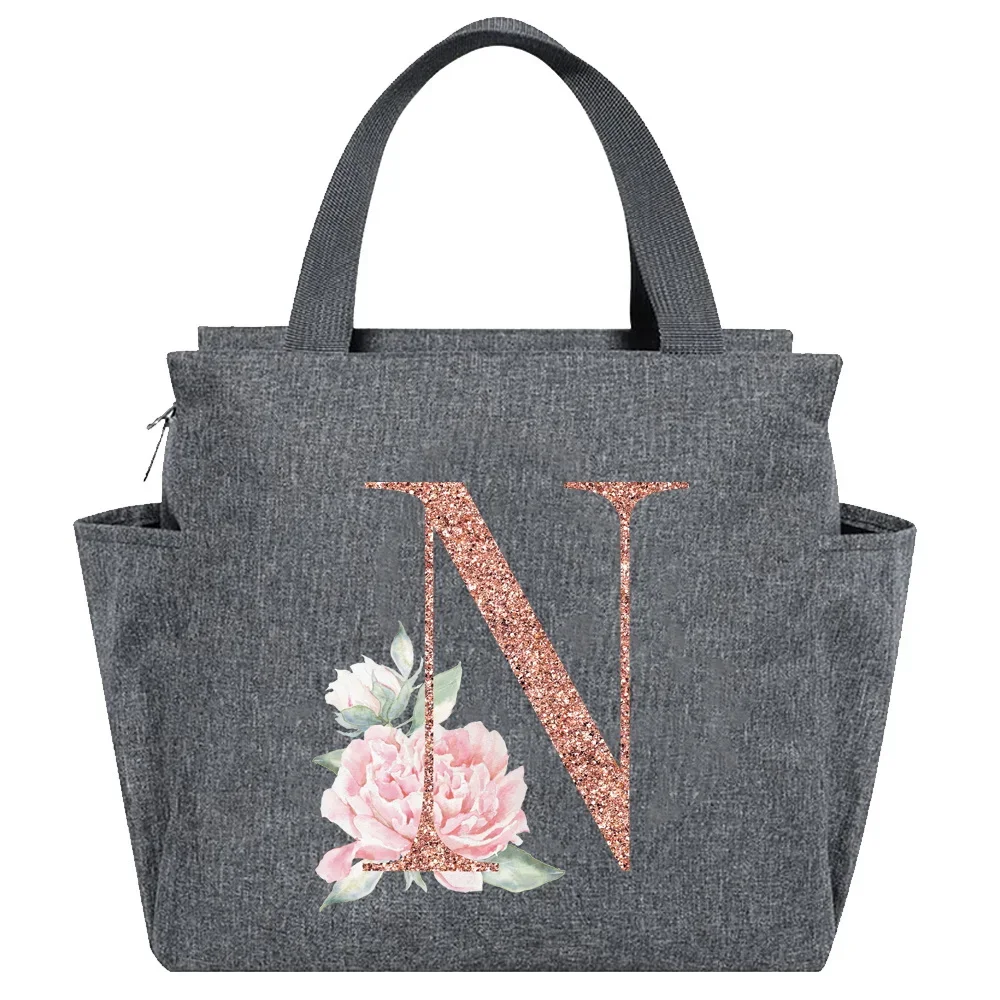 Rose Gold Insulated Lunch Tote with Letter Print