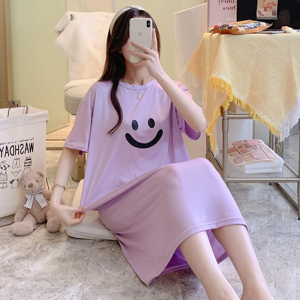 Summer Ladies Maternity New Short-Sleeved Nightgown Female Summer Pajamas Maternity Casual Large Size Loose Nightgown Homewear 4