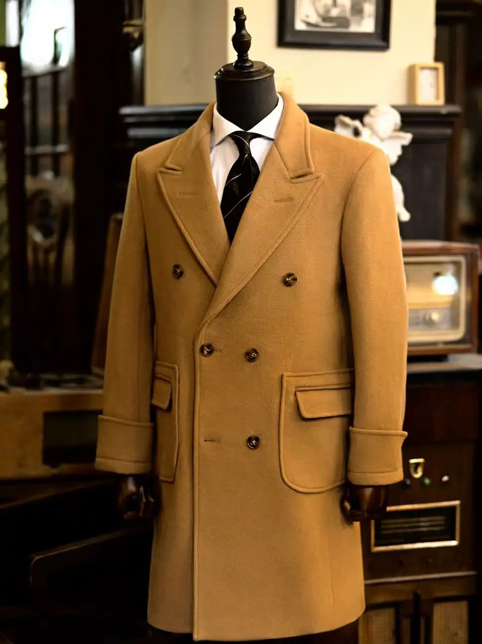 Autumn and winter men's woolen coat casual and fashionable double breasted long