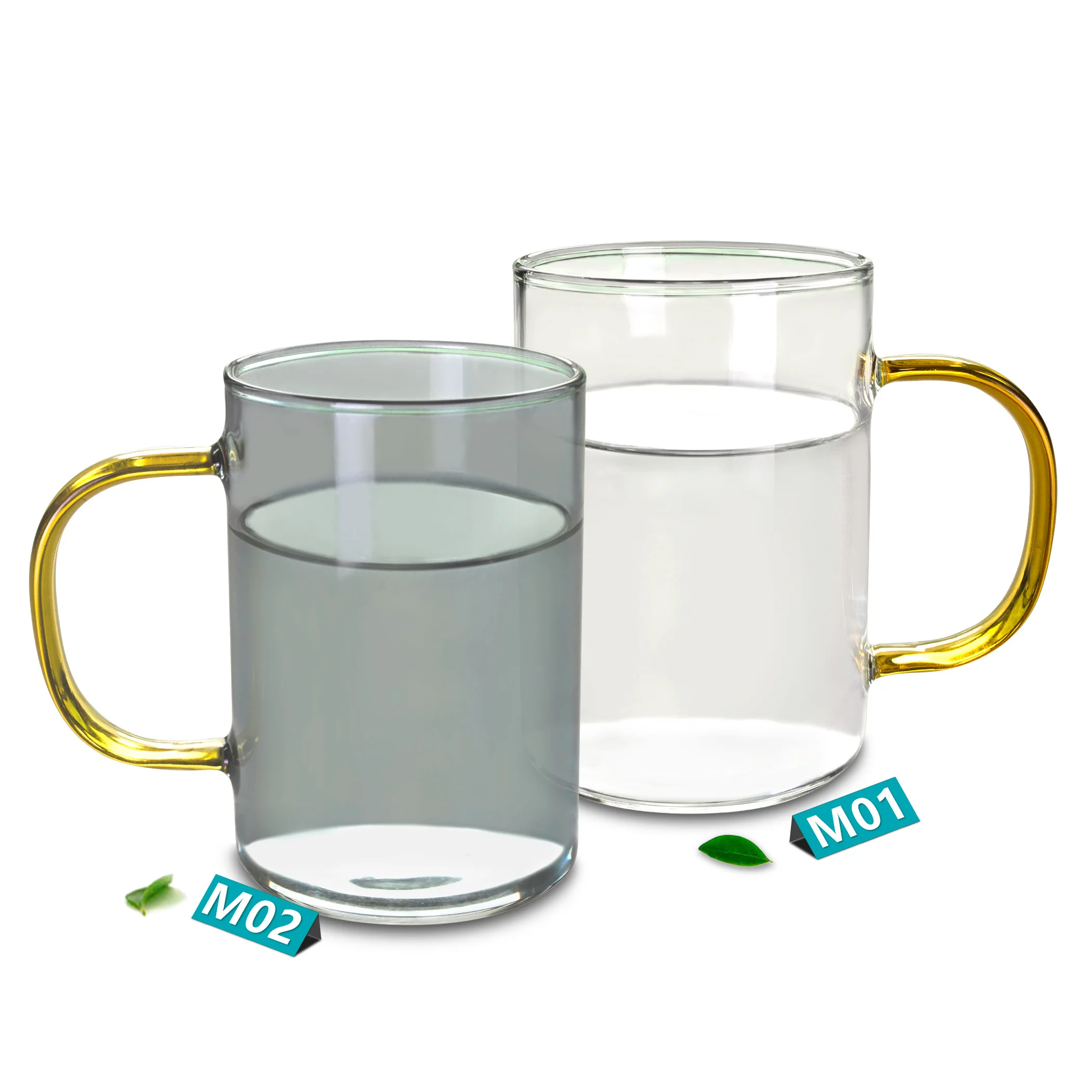 

300ml Heat Resistant Glass Tea Cup Water Coffee Mug for Drink with Yellow Handle