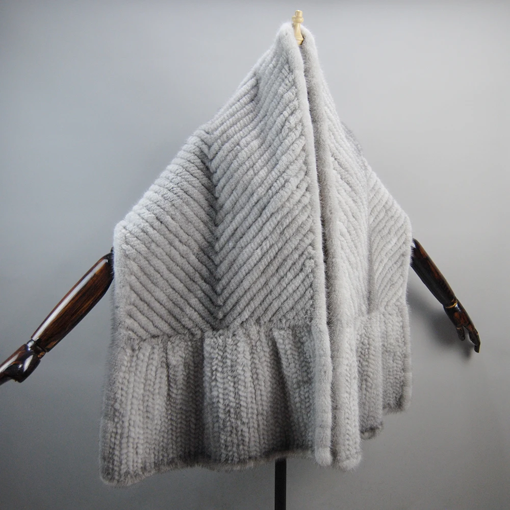 New Arrivals Luxury Women's Real Mink Fur Scarf Lady Fashion Knitted Genuine Mink Fur Scarves Winter Warm Natural Muffler