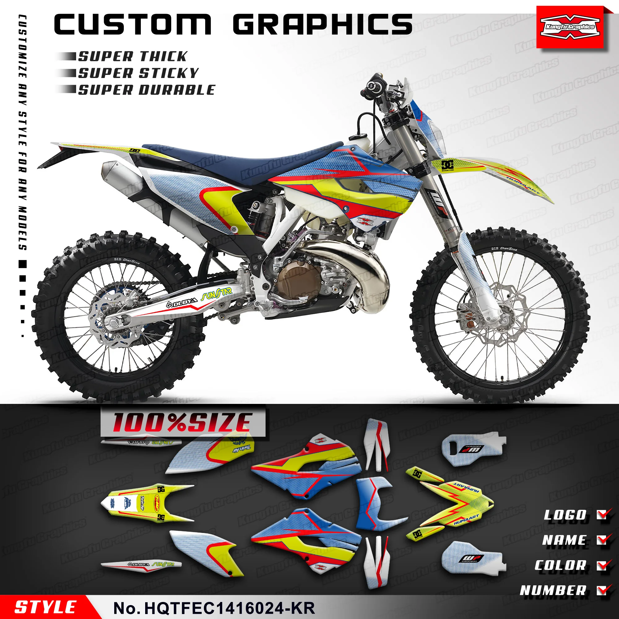 KUNGFU GRAPHCS Motorcycle Stickers Kit for Husqvarna TE125 TE250 FE350 FE450 FE501 / TC FC 125 250 350 450 2014 2015 2016 maisto 1 12 motorcycle scale te husqvarna te125 2016 dirt bike motocross moto enduro diecast