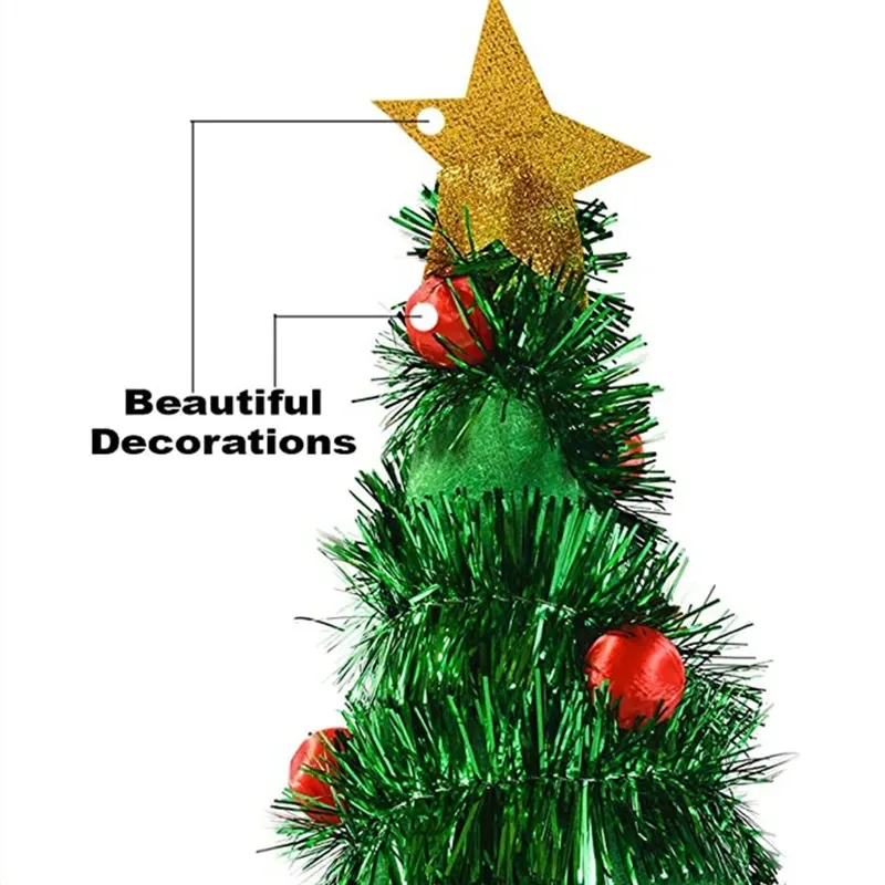 Christmas Tree Hats Fabric Rain Silk Hat for Adults Kids Funny Santa Hat with Tinsel Xmas Holiday Party Costume New Year Decor