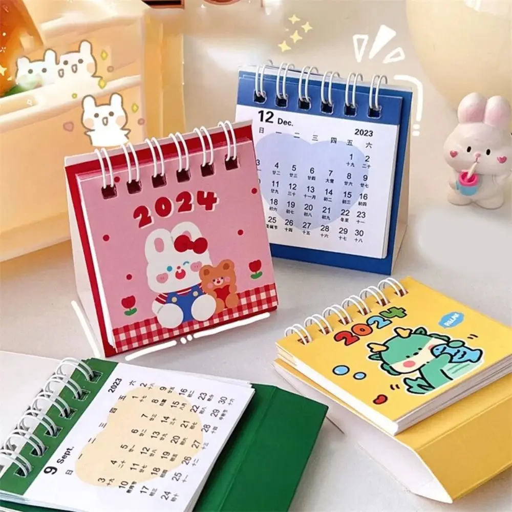 

New 2024 Calendar Kawaii Schedule Planner Cartoon Animal Mini Desktop Calendar Practical Coil Notepad Daily Agenda Planner
