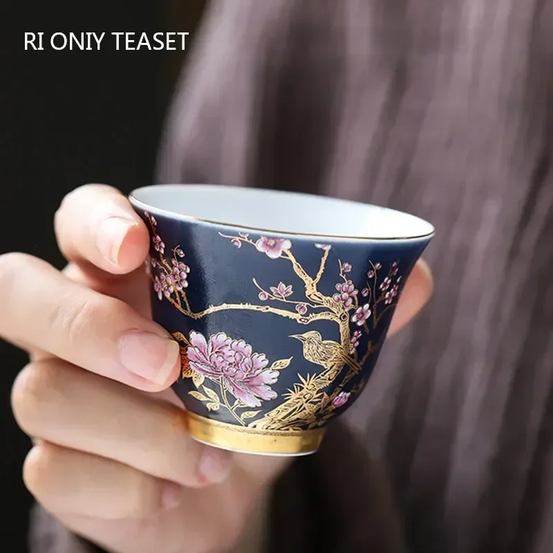 Tea Cup 1 Pc Palace Luxury Ceramic Teacup Hand Painted Flowers Tea Bowl Handmade Tie Guanyin Pu'er Home Porcelain Set 65ml