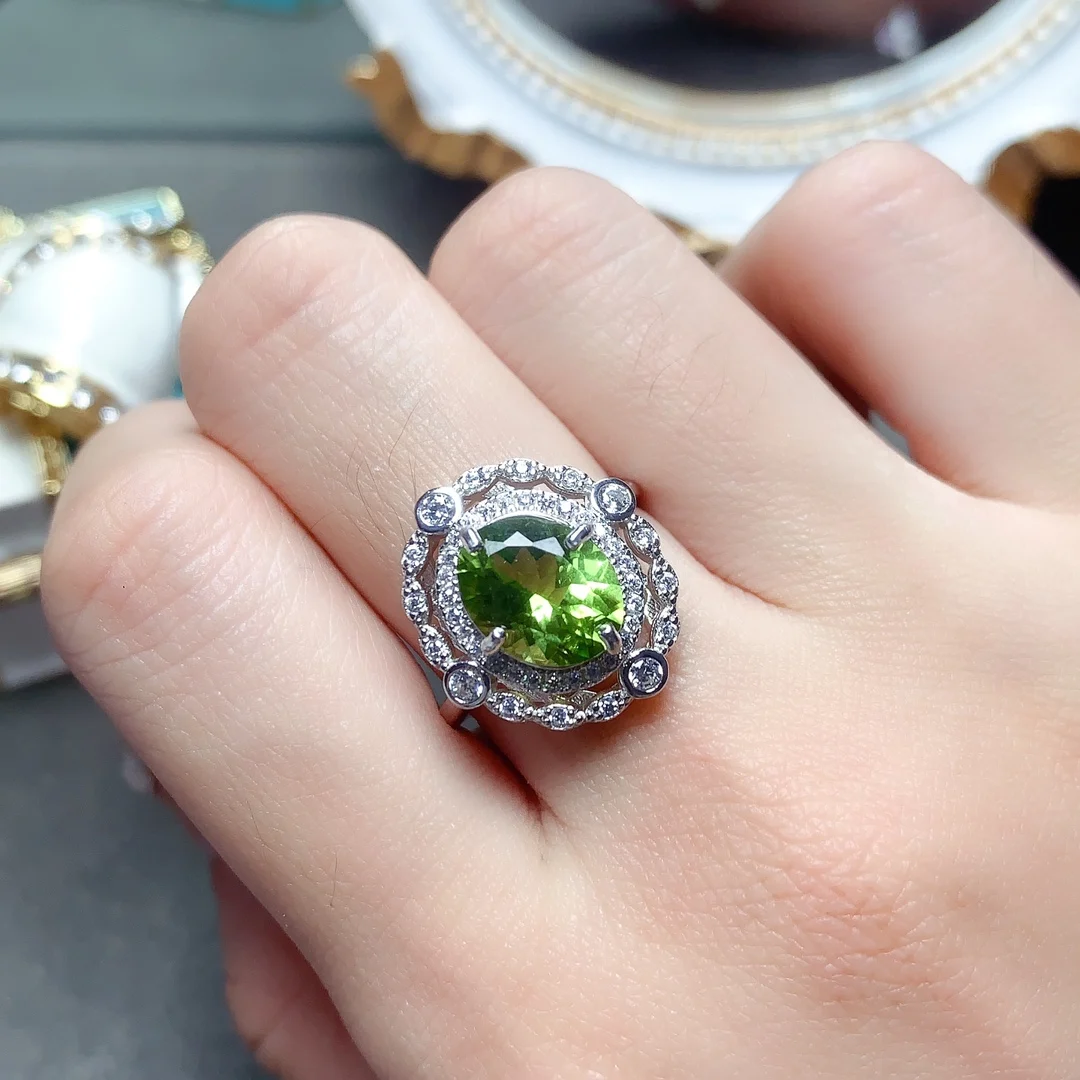

Sterling Silver 925 Ring Engagement Ring Luxury Free Shipping Gemstone Natural Peridot Ring Jewelry Female Original Date