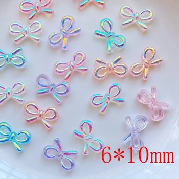 100Pcs New Cute Mini Shiny Bow Resin Figurine Crafts Flatback Cabochon Ornament Jewelry Making Hairwear Accessorie