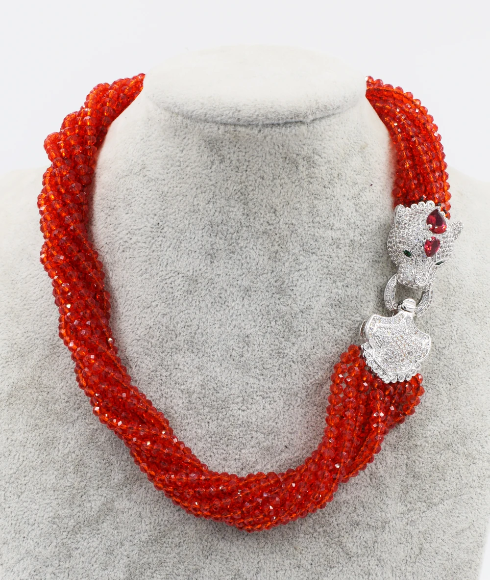 

8rows red stone 3-4mm necklace nature beads wholesale 19inch leopard clasp