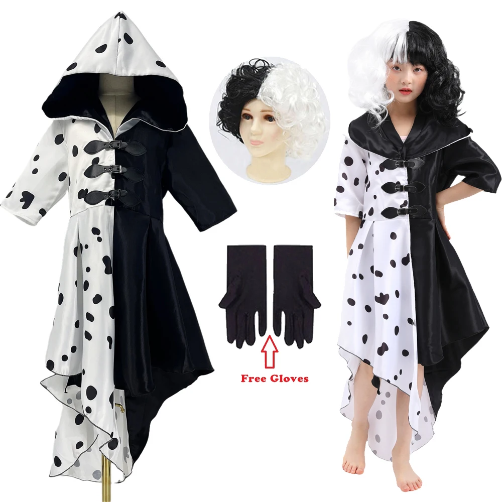 Anime Cruella De Vil Costume Con Short Cruly Half Black And Half White Parrucca Cosplay Cruella Cosplay Abiti Da Principessa Bianchi Neri