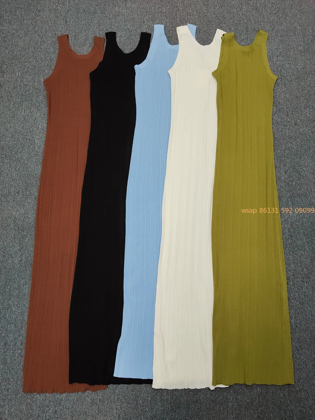 

New Knitted Dress for Women 2024 Spring and Summer Round Neck Seamless Ribbed Vest Dress Sexy Slightly Elastic Slim Long Skirt