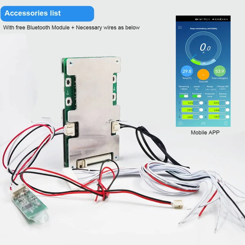 14S Li-Ion Battery Smart Protective Board 52V BMS PCB Bluetooth,60amp 