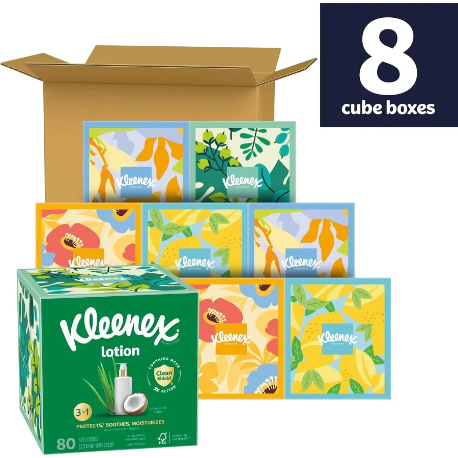 Coconut Oil Infused Facial Tissues 8 Cube Boxes