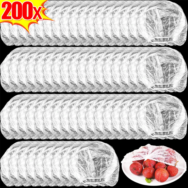200/10PCS Plastic Disposable Food Cover Elastic Stretch Wrap Fruit Food Covers Fresh-keeping Lid Bowl Plate Kitchen Storage Bags