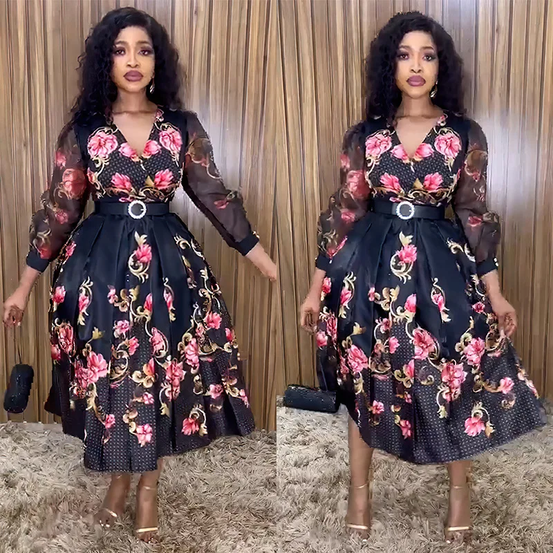 

African Dresses For Women New African Clothes Dashiki Flower Print Ankara Dresses Bazin Traditional Robe Africa Long Dress