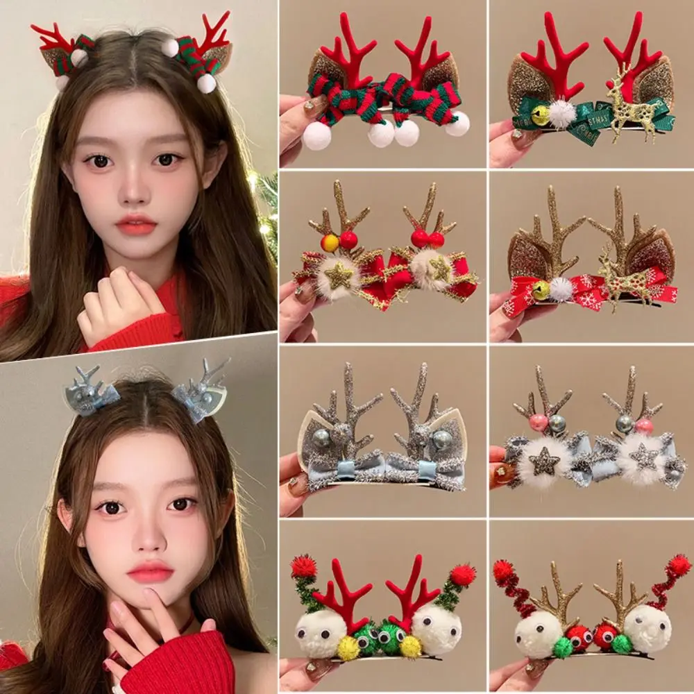 Merry Christmas Decor Christmas Elk Hairpin Sequin Santa Claus Christmas Hat Headabnd Cloth Kids Gifts Plush Hair Clip Girls