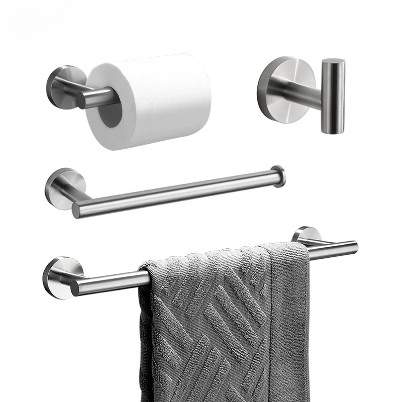 Round Bathroom Accessories Stainless Steel Brushed Toilet Paper Holder Towel Ring Robe Hook Towel Rail Bar Bathroom Hardware