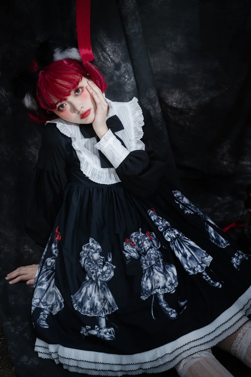 Gothic Style Black Lolita Dress Dark Lolita JSK Dress Kawaii Retro Dark Women Japanese Harajuku Cosplay Costumes Victorian Princ