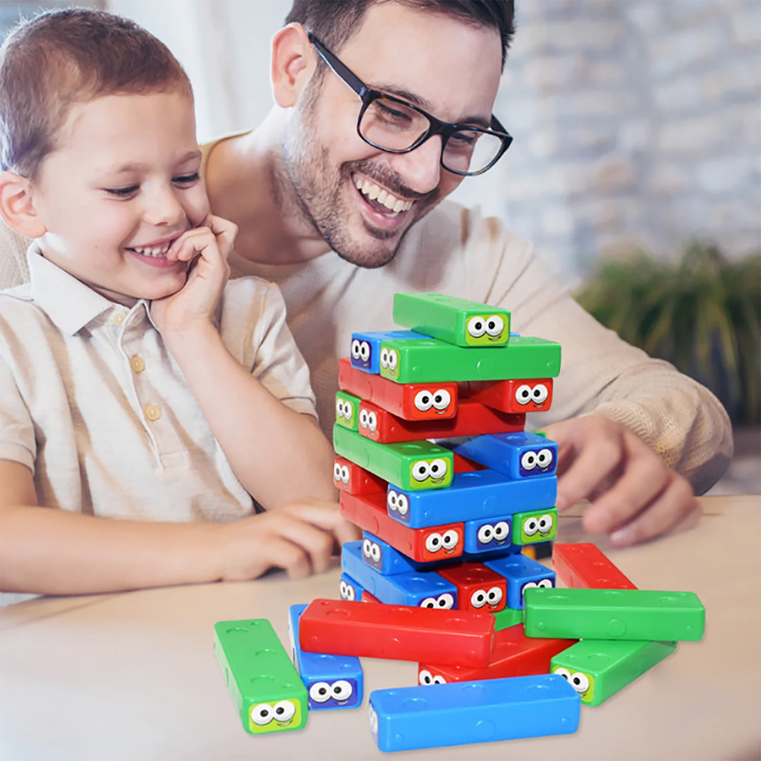 Timber Tower Block Stacking Game, Colored Cartoon Plastic Building Blocks Board, Educational Toy Game, Brick Tower Stacking Game 6