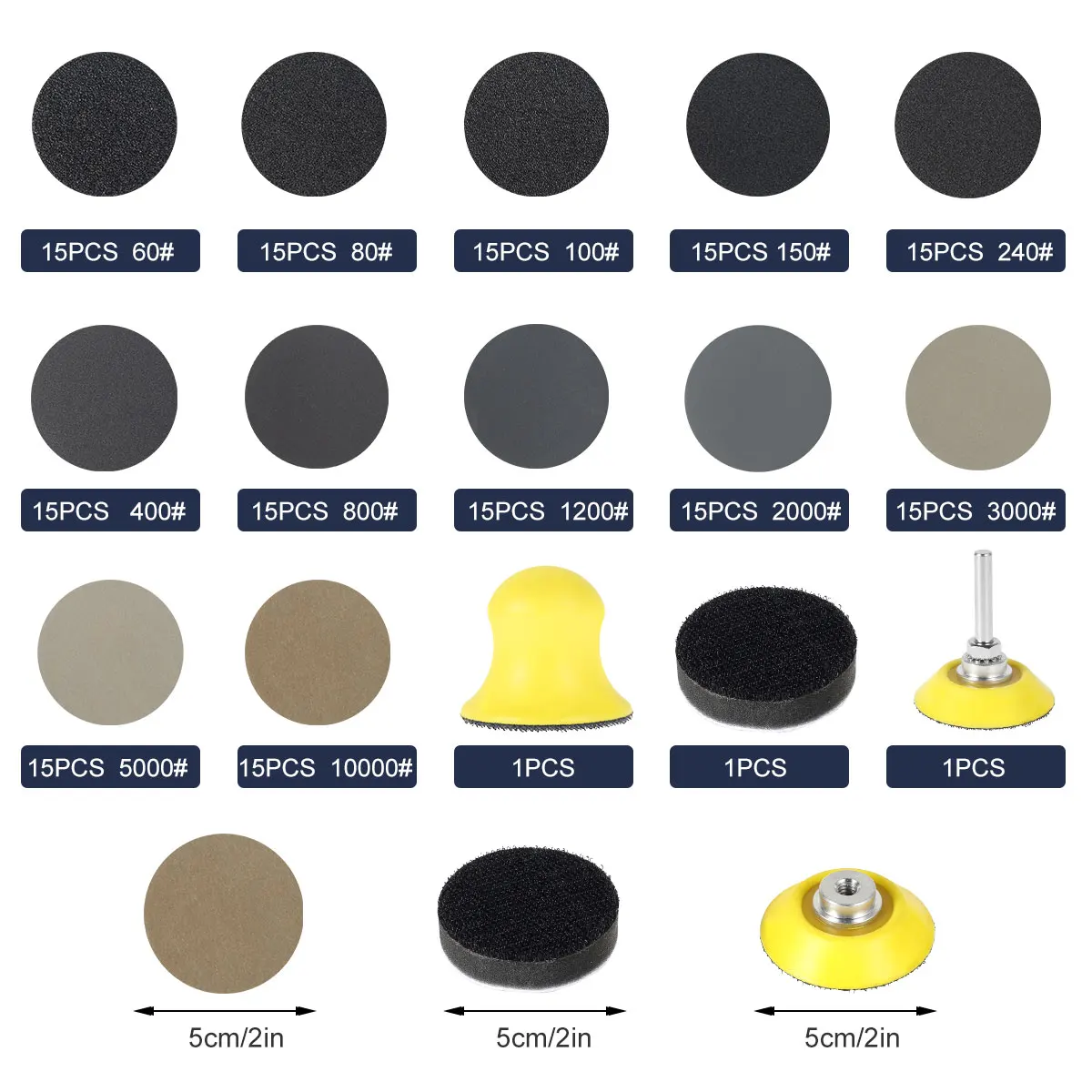 184Pcs 2 Inch Sanding Disc Silicon Carbide Sanding Pads Hook & Loop Disc 60-10000 Grit Sheet Wet Dry