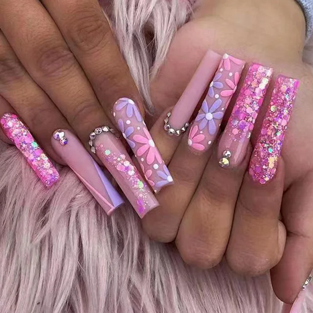24Pcs-Long-Coffin-False-Nails-with-Glue-Wearable-Brown-Fake-Nails-with-Rhinestones-Ballet-Press-on jpg