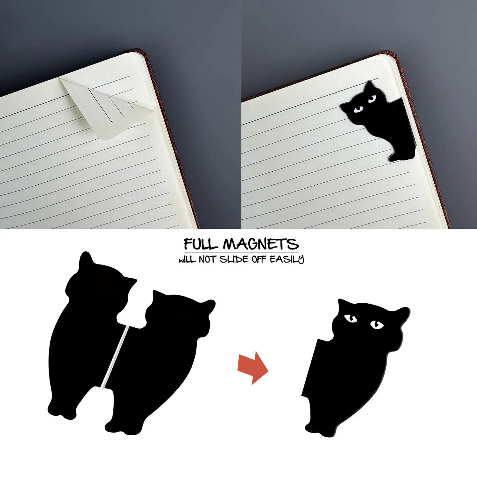 14Pcs Black Cat Magnetic Bookmarks for Book Lovers Cute Cat Reading Bookmarks for Students Teachers Gifts