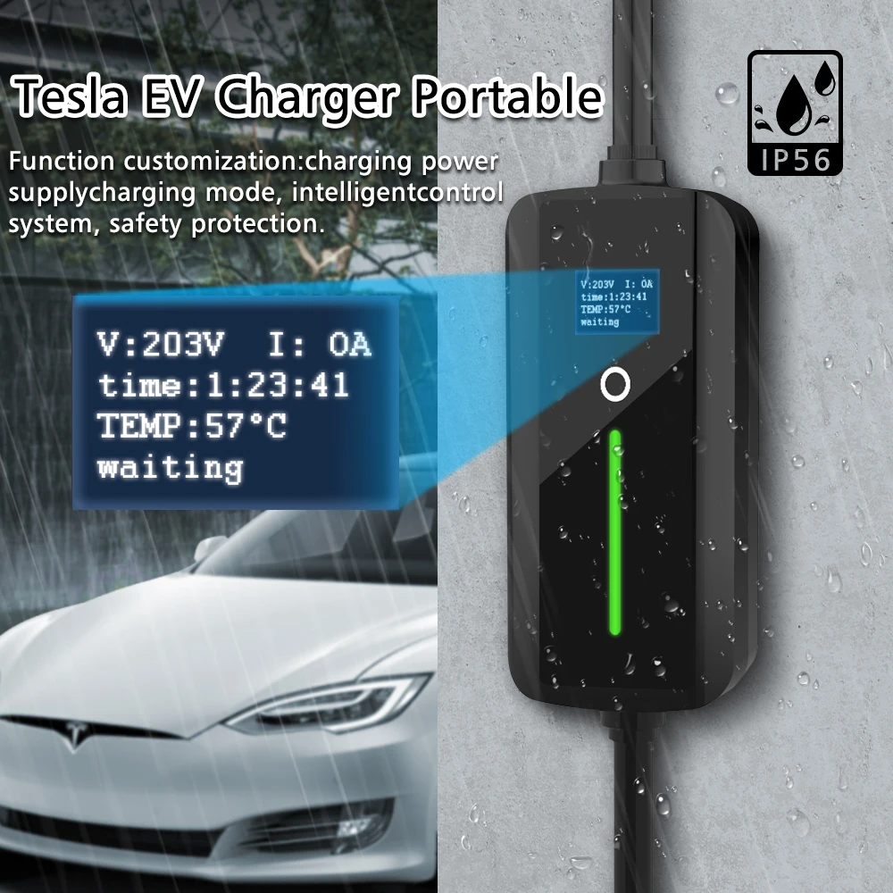 LONLINK 5M Electric Car EV Portable Charger 32A 7KW EVSE Charging Cable 14-50 Plug Controller Wallbox Delayed Charging For Tesla