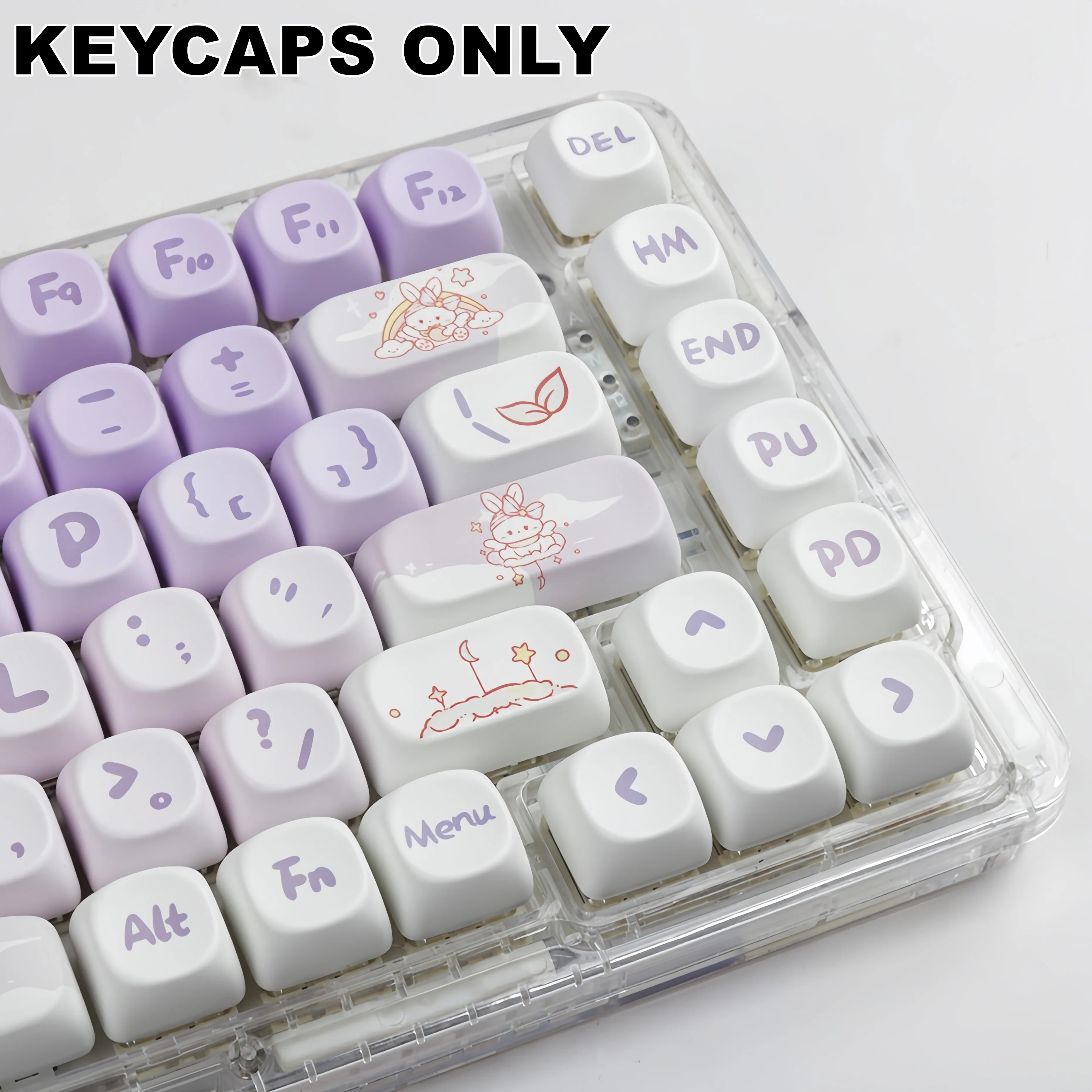 Kawaii Purple Pastel Bunny Themed Keycaps (142 Keys)