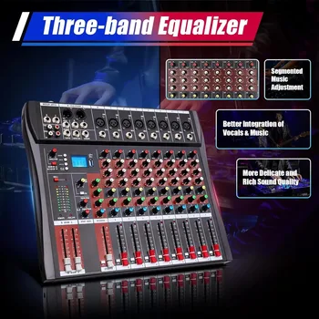 8 Channel Audio Mixer, Bluetooth USB Live Studio GDAE10 DJ Professional Mixing Console Power Amplifier Sound Board Desk System 3