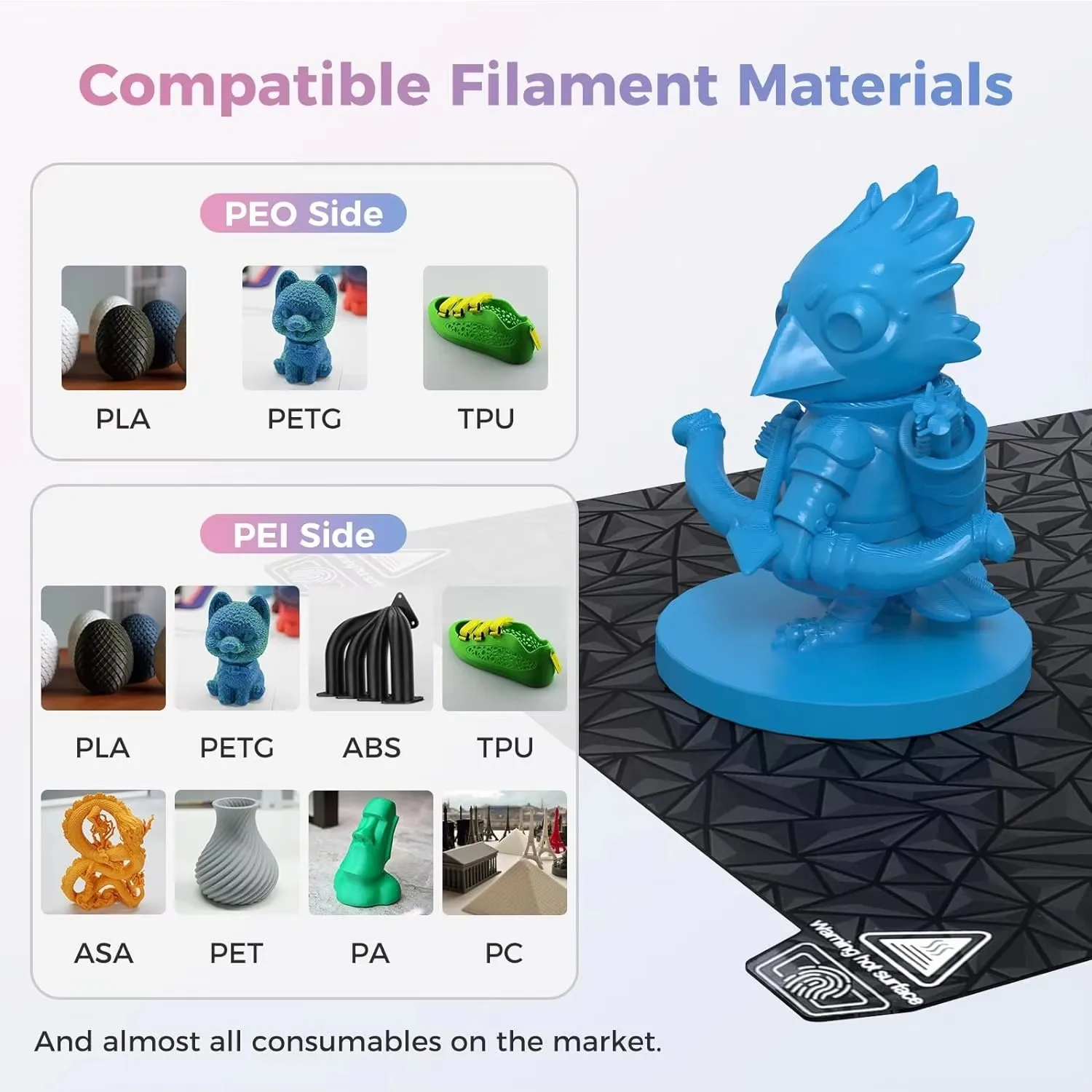 Creality 3D K1 Max 양면 인쇄 플랫폼 보드 키트 310x315mm 3D 프린터 광택 PEO 및 무광 PEI 인쇄 플랫폼 보드