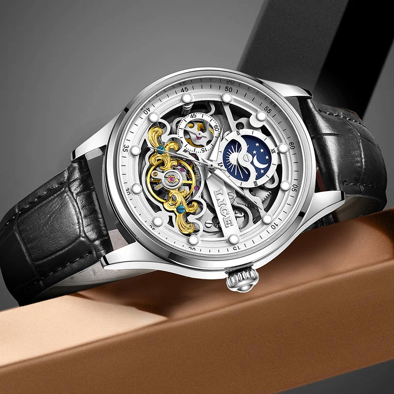 LIGE New Hollow Mechanical Watch For Men Fashion Business Sports Luminous Automatic Watch Men Luxury Waterproof Men's Watches